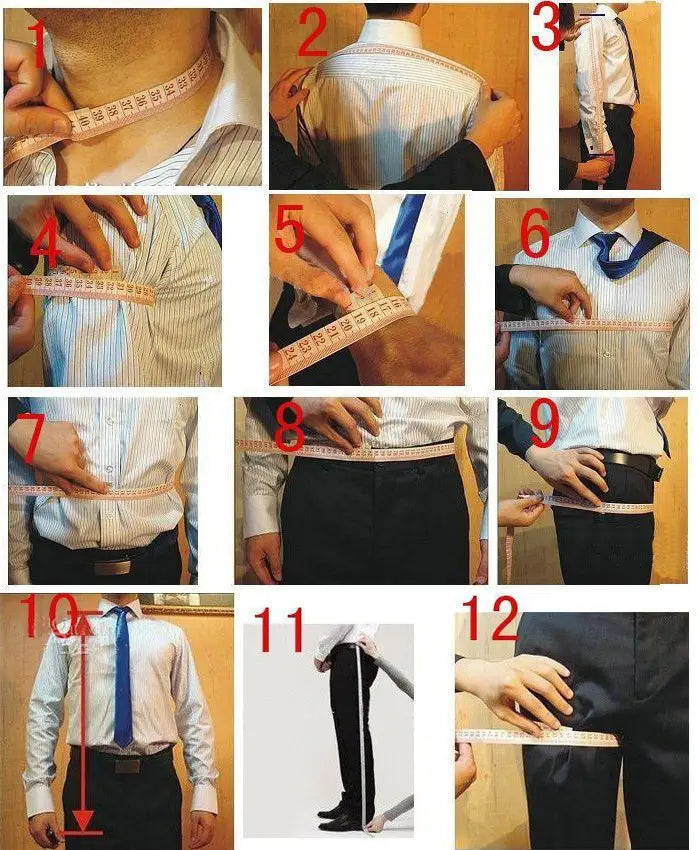 Un homme portant un costume 3 pièces coupe slim pour homme en taille standard, comprenant une chemise habillée à rayures bleu clair et blanches, un pantalon noir et une cravate unie bleu royal, approprié pour l’expédition directe (drop shipping) sur la base de mensurations corporelles exactes.