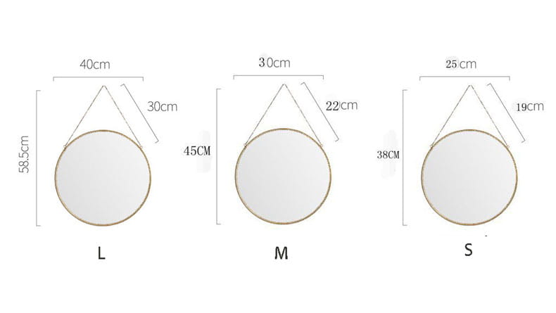 three gold-toned hexagonal wall hanging mirrors with large 40cm, medium 30cm, and small 25cm diameter sizes and metallic frames.