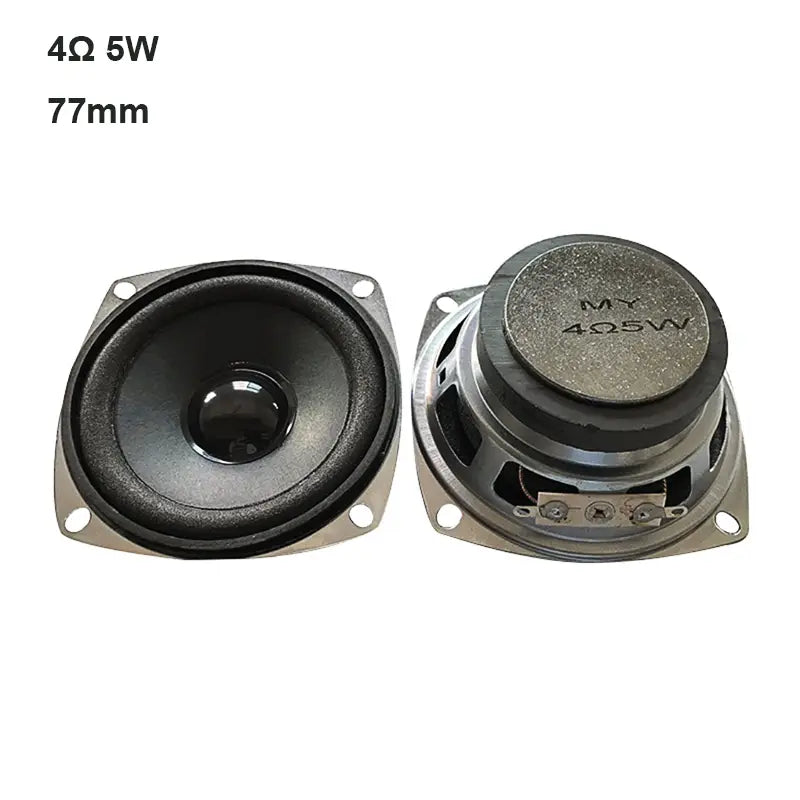 3 inch 5w full range speaker driver unit with a 77mm diameter black cone and silver metal frame.