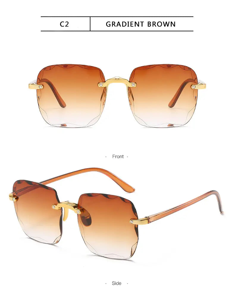Square gradient sunglasses for women brown with gold-tone metal accents and a sleek modern design featuring brown square frames and a gradient lens.