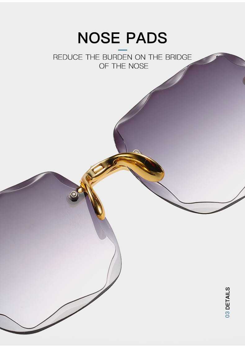 Square gradient sunglasses for women brown and gold featuring gold-tone nose pads for clip-on sunglasses with gradient purple lenses.