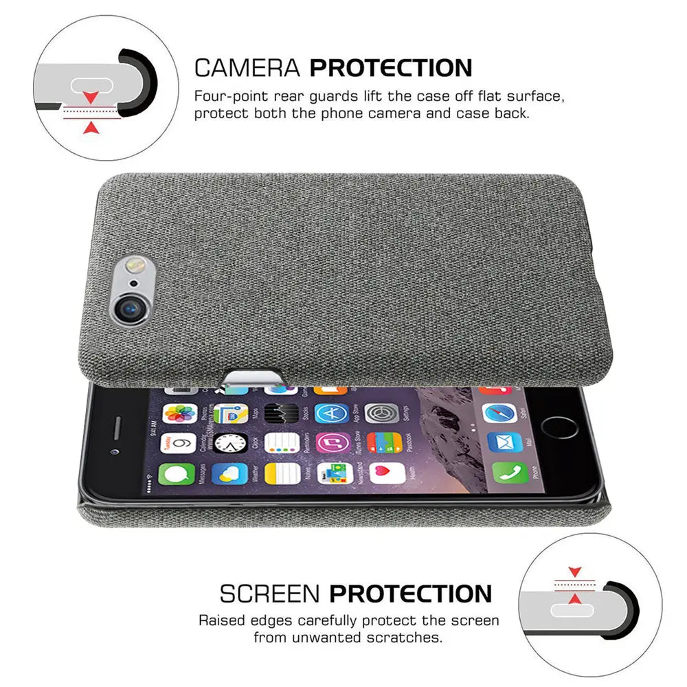 iphone se 2016 fabric hard case gray slim cover showing the back side with a gray textured phone case featuring a sleek minimalist design and precise camera protection features.