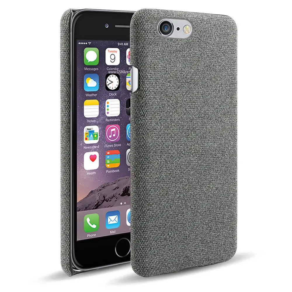 gray textured fabric phone case for iphone se 2016 shown from the back with a slim hard cover design