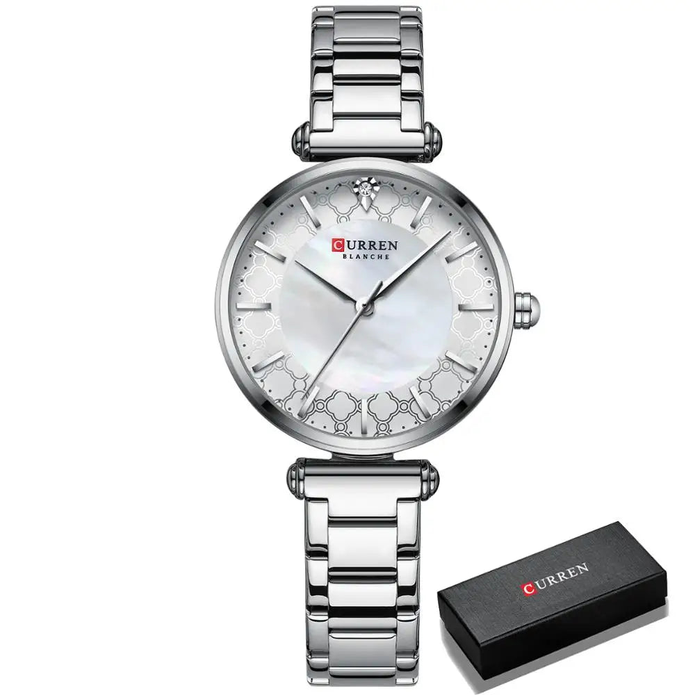 Watches for Women Luxury Brand CURREN Elegant Thin Quartz Wristwatch with Stainless Steel Simple Female Clock