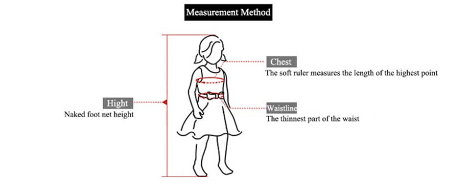 A diagram illustrating the measurement method with labeled points like chest and waistline for the Pomni clown costume dress size chart.