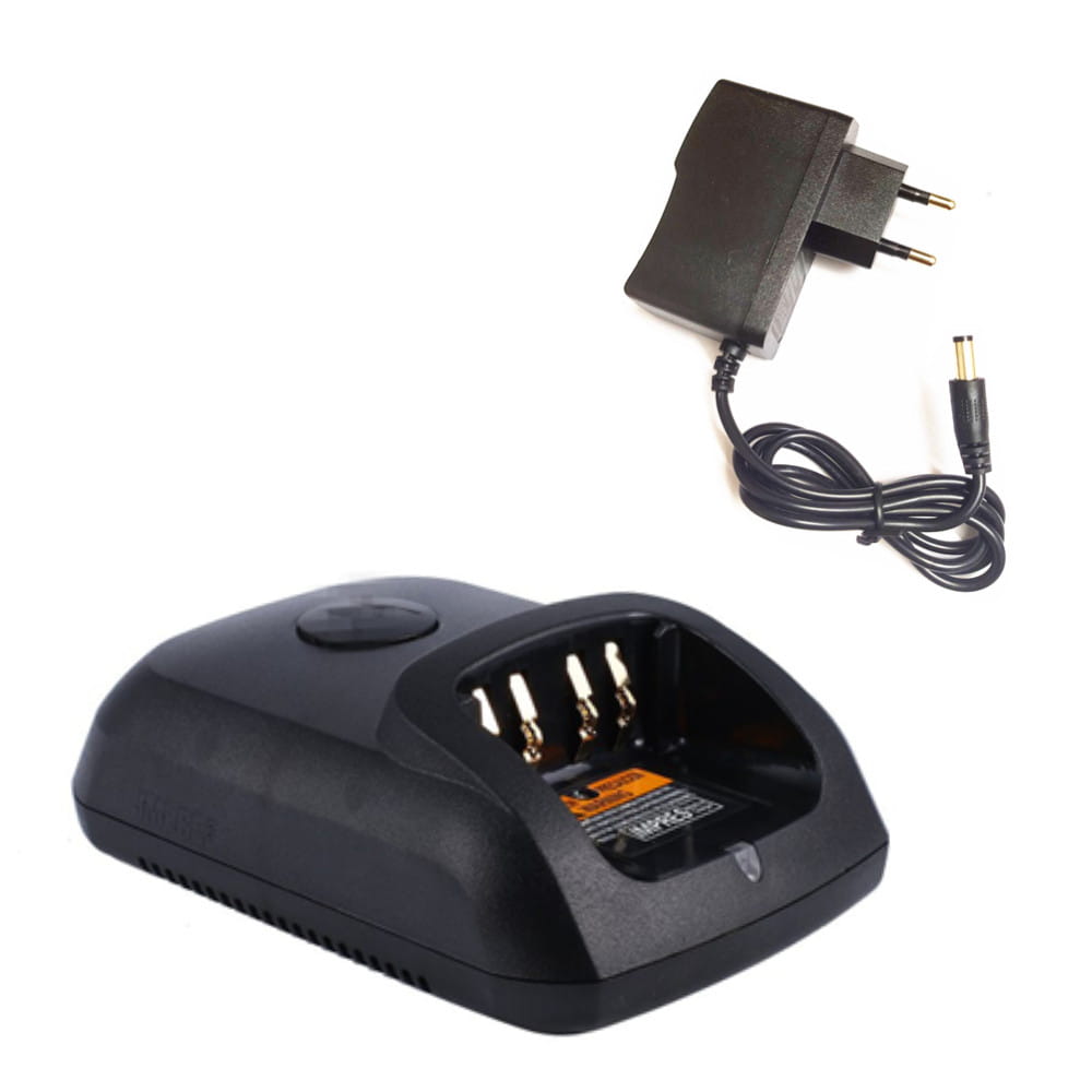 Cargador rápido de dos ranuras Motorola negro con adaptador de corriente a juego, diseñado para radios dp4801 dp2400 dp2600 dp3400, que proporciona una capacidad de carga única eficiente