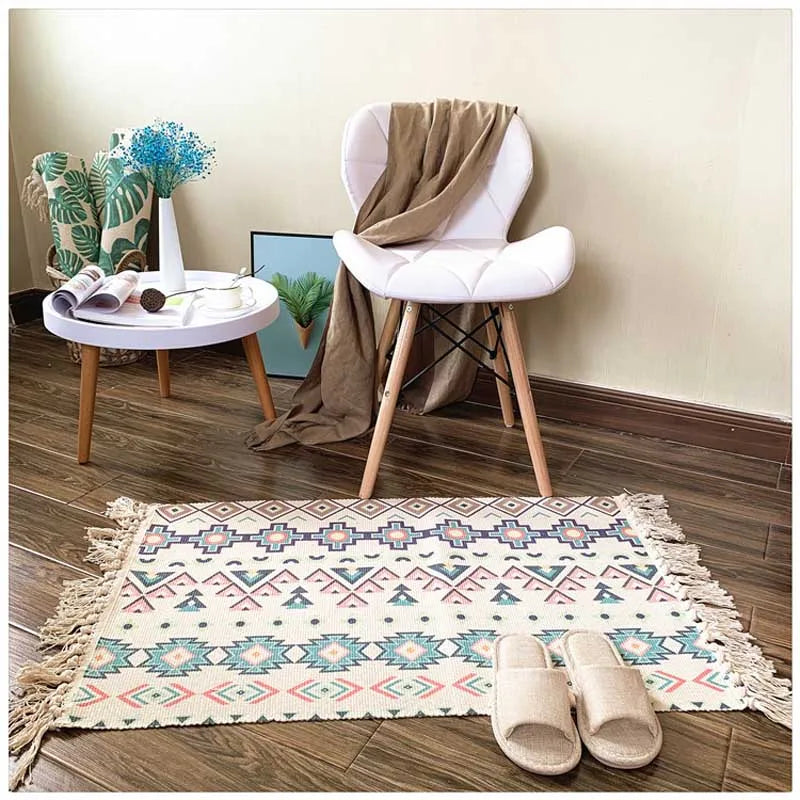 Cotton Tassel Home Weave Carpets Welcome Foot Pad Bedroom Study Room Floor Rugs Prayer Mattress