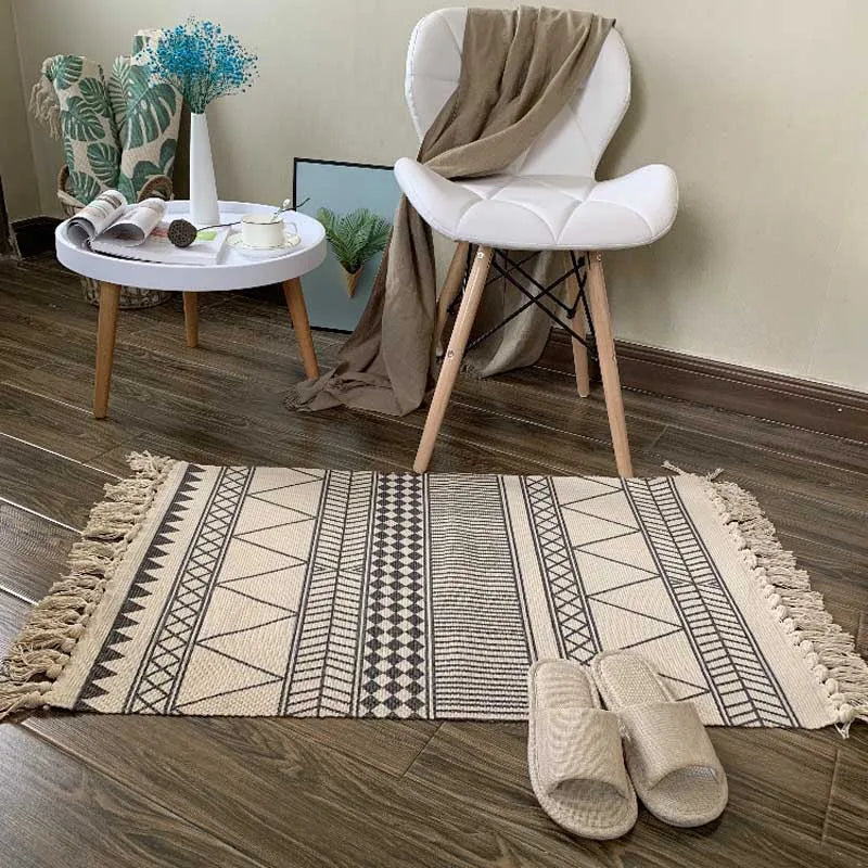Cotton Tassel Home Weave Carpets Welcome Foot Pad Bedroom Study Room Floor Rugs Prayer Mattress