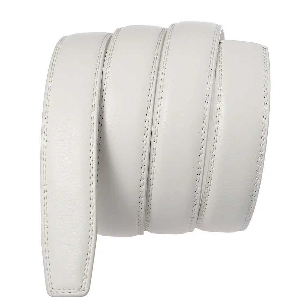 Sangle de ceinture en cuir véritable ivoire pour homme, élégante, de 3,1 cm, avec une couture précise le long de ses bords.