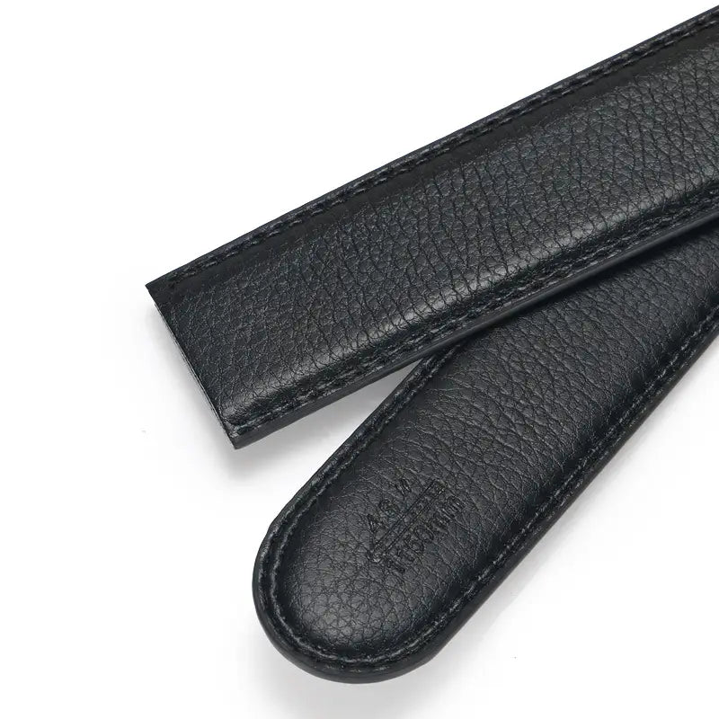 Ceinture en cuir pour homme avec boucle automatique de 3,5 cm : sangle en cuir noir pour montre, surface texturée et coutures précises.