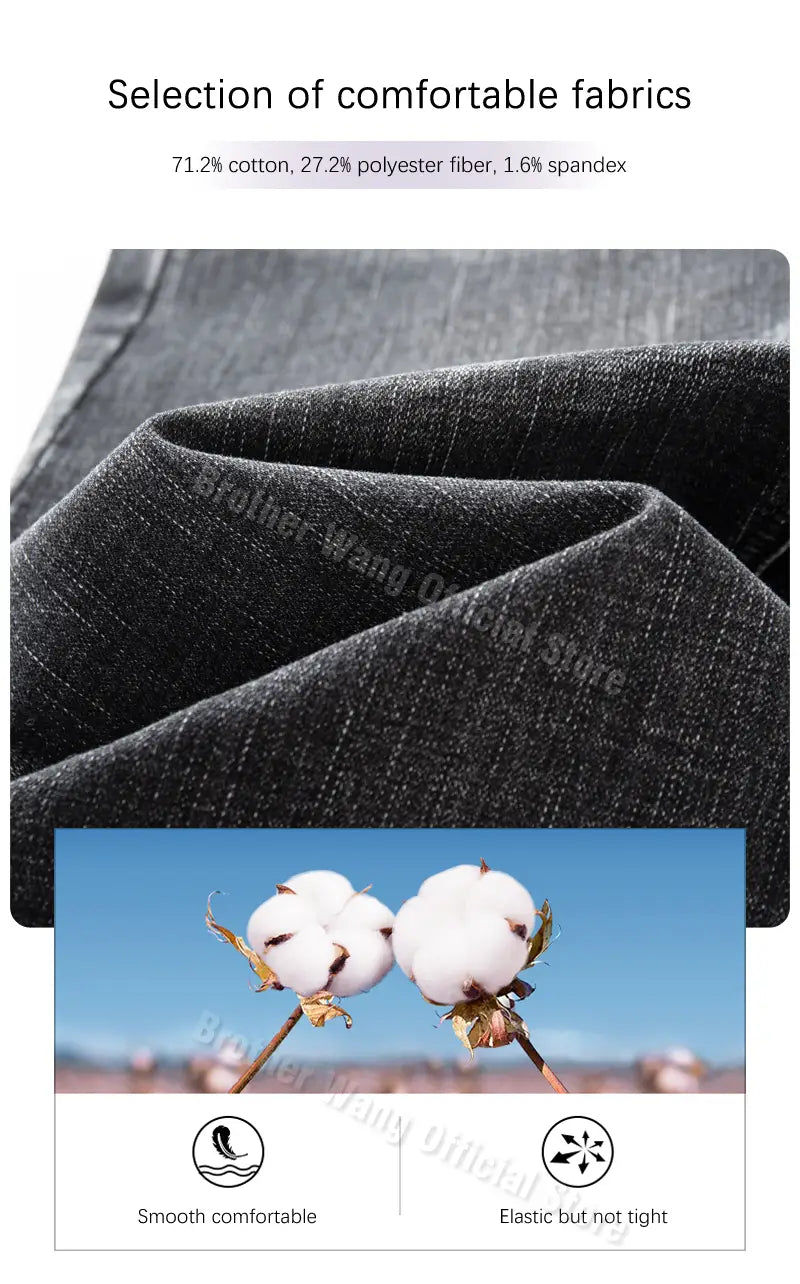 Jeans en denim stretch pour hommes, coupe regular fit, avec un denim gris foncé, une trame texturée douce et un délavage subtil.