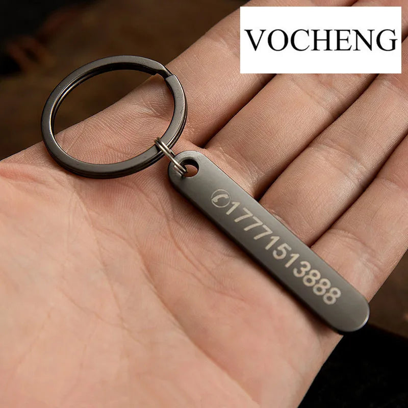 Custom Phone Number Keychains Cute Hollow Out Animals Personalized Titanium Bar Keyring Laser Engraving Name Car Key Chain Gifts