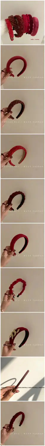 red and black leather carabiner clips for securing red hair accessory knitted headband for women
