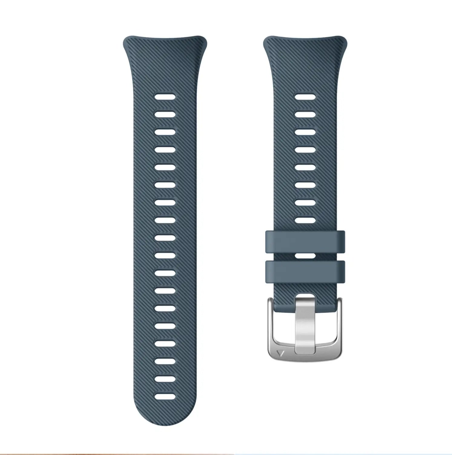 Correa de silicona oscura gris con textura tipo fibra de carbono con hebilla de tono plateado para correas de alta calidad Garmin Forerunner 45 y modelos Garmin Swim