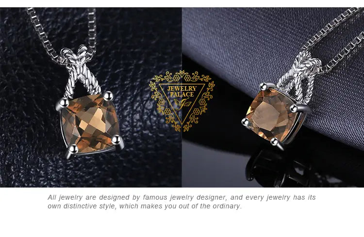 Collar tipo gargantilla con colgante de plata de ley en tono plata, que presenta una gema de cuarzo ahumado con corte cuadrado, con cadena estilo cuerda retorcida y engaste de garras.