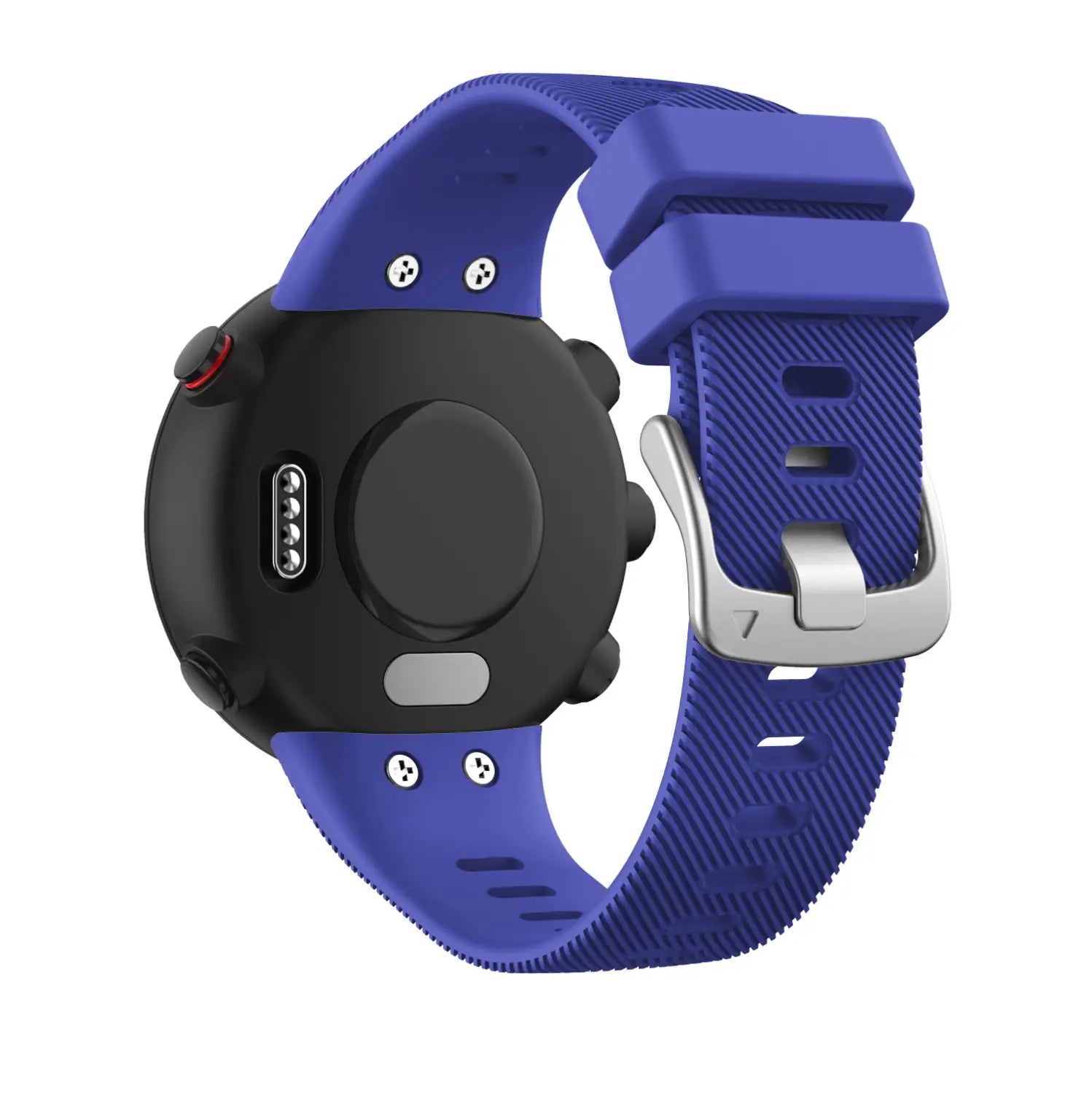 Correa de silicona azul real vibrante de alta calidad para Garmin Forerunner y Garmin Swim, con hebilla de tono plateado y superficie texturizada
