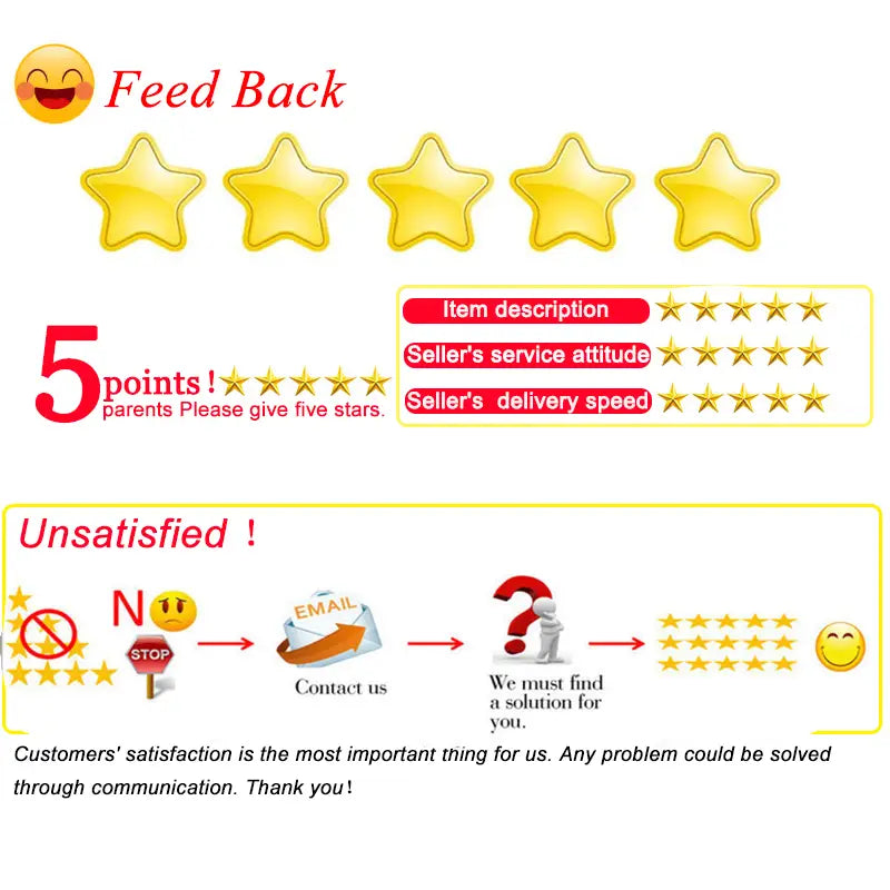 Five-star customer feedback graphic with gold stars and red text highlighting the remote control helicopter for kids easy flight toy.