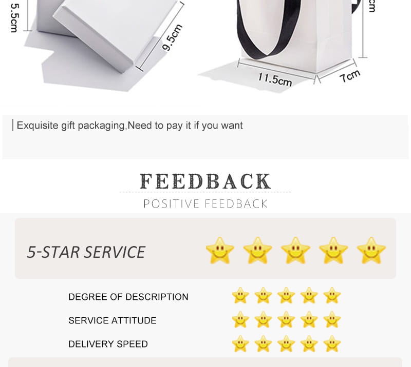 White gift box with black handles and precise measurements shown for the custom photo film roll keychain product packaging.