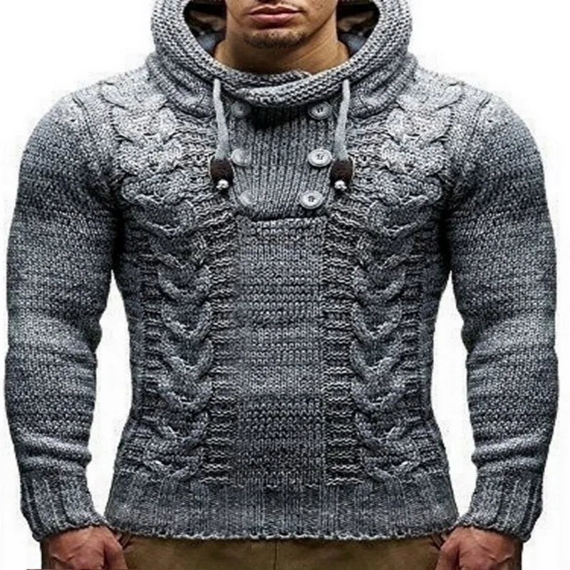 Men's Fashion Solid Color Knit Hooded Sweaters 2026 New O-Neck Long Sleeve Slim Fit Pullover Tops Autumn Winter