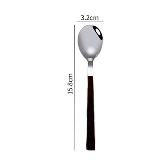Stainless Steel Dinner Cutlery, Knives, Forks, Spoons, Black Wooden Texture Handle, Home Party Tableware, Steak Knife