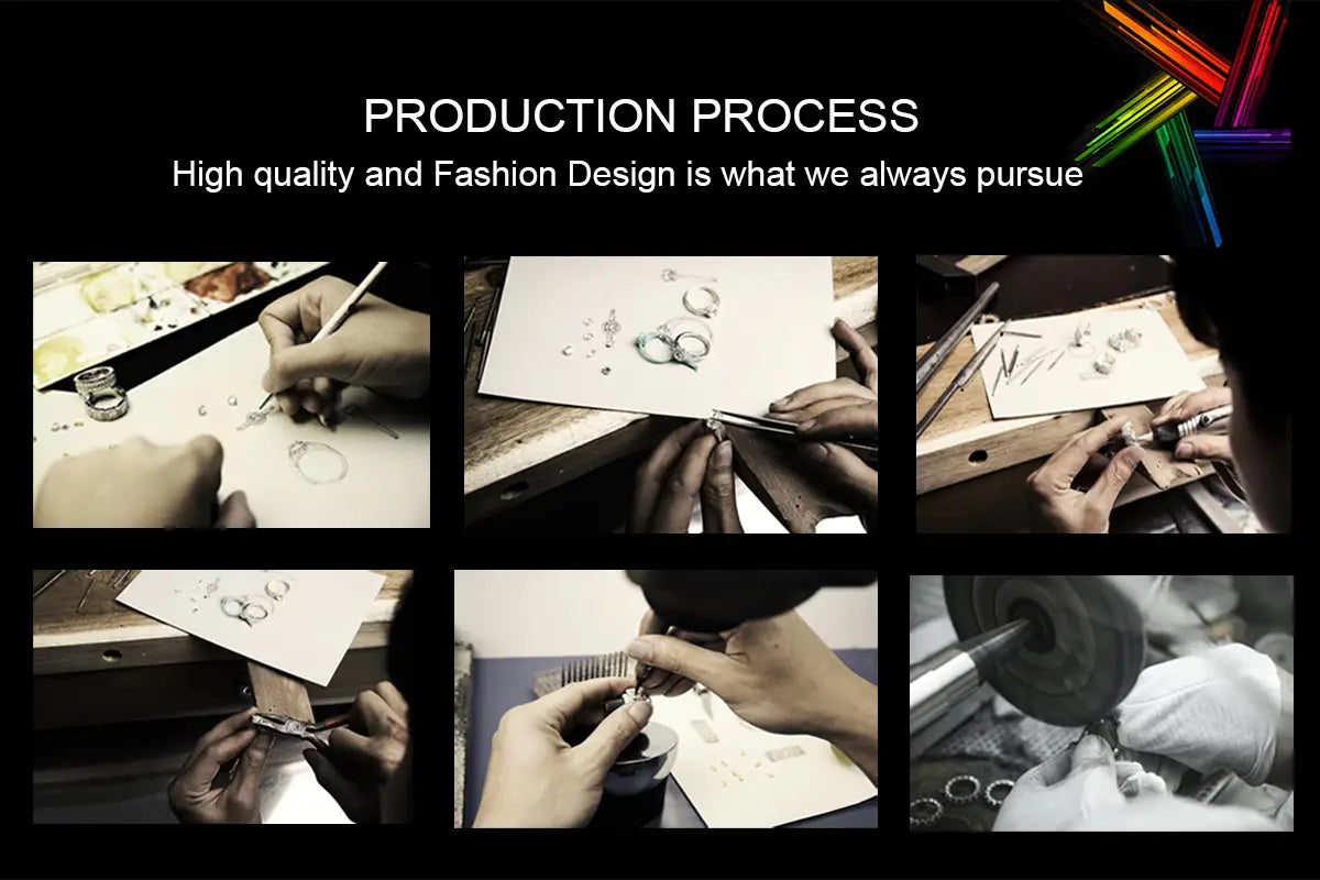 El collage de seis fotografías en blanco y negro ilustra el proceso de producción de la pulsera tipo tenis de plata de ley con peridoto, destacando su alta calidad y su diseño de moda.