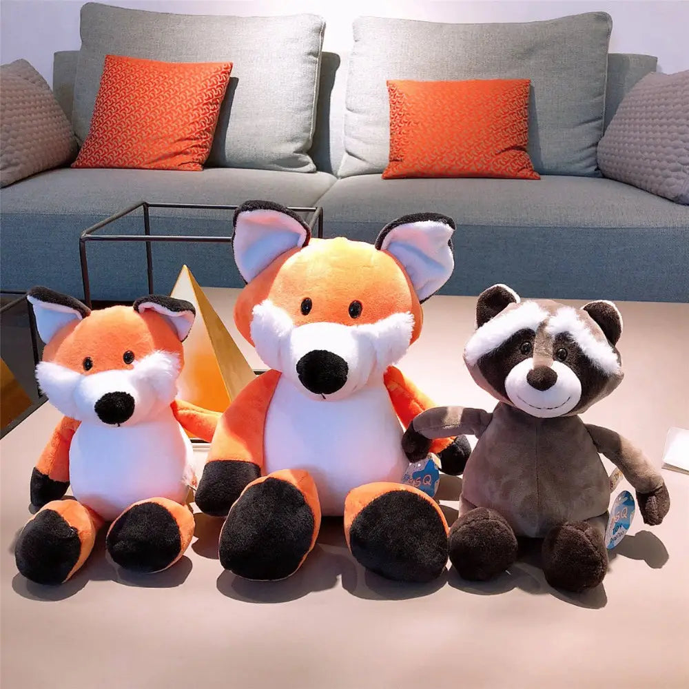 Plush toy safari animal stuffed doll 25cm featuring an orange and white plush filling fox with black nose ears and paws.