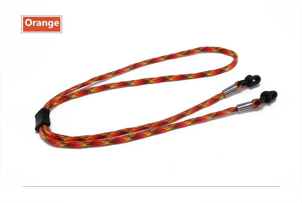 Orange braided non-slip sports eyewear strap with black and silver hardware shown in the eyewear strap 10 pack product.