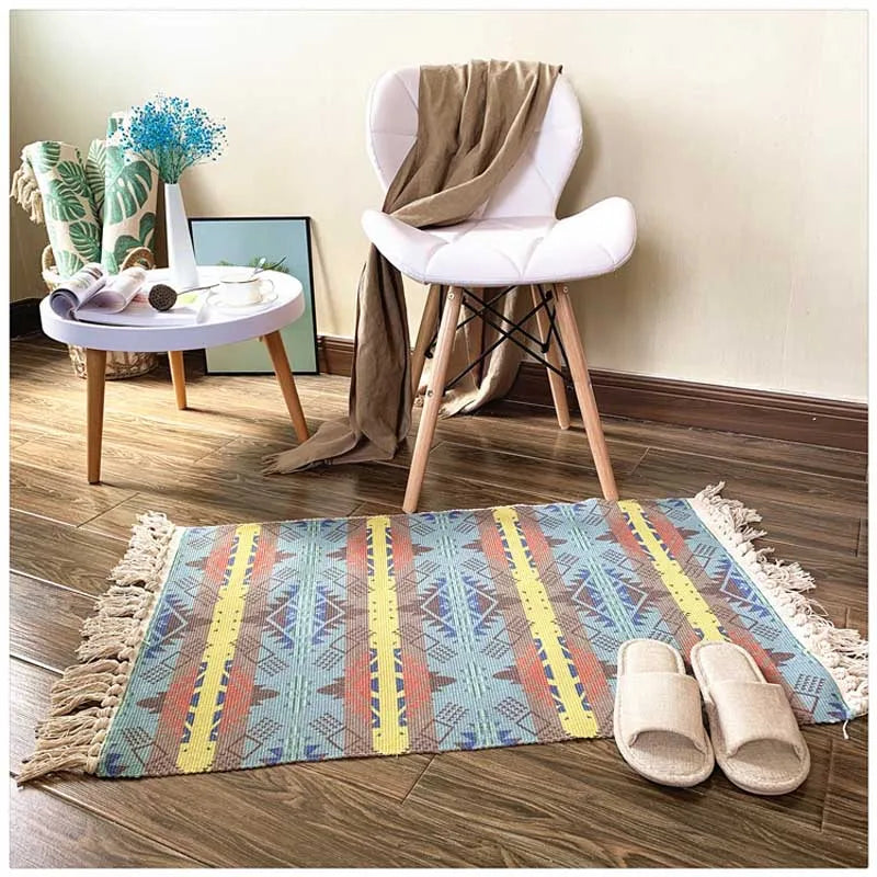 Cotton Tassel Home Weave Carpets Welcome Foot Pad Bedroom Study Room Floor Rugs Prayer Mattress