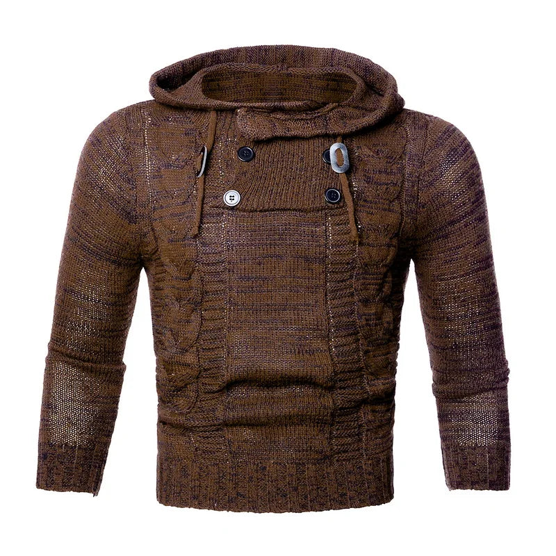 Men's Fashion Solid Color Knit Hooded Sweaters 2026 New O-Neck Long Sleeve Slim Fit Pullover Tops Autumn Winter