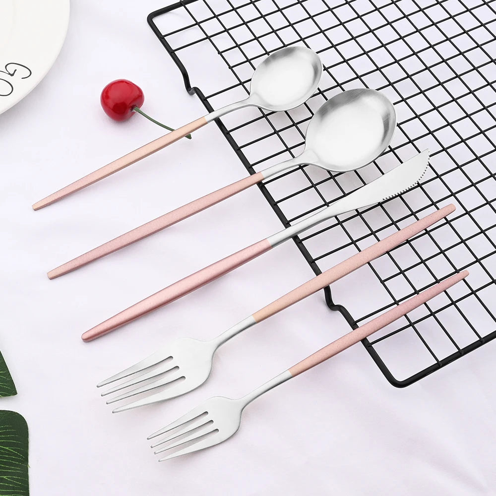 Dinnerware Pink Silver Silverware Cutlery Set Stainless Steel Luxury Flatware Home Fork Spoon Knife Kitchen Dinner Set Drop ship