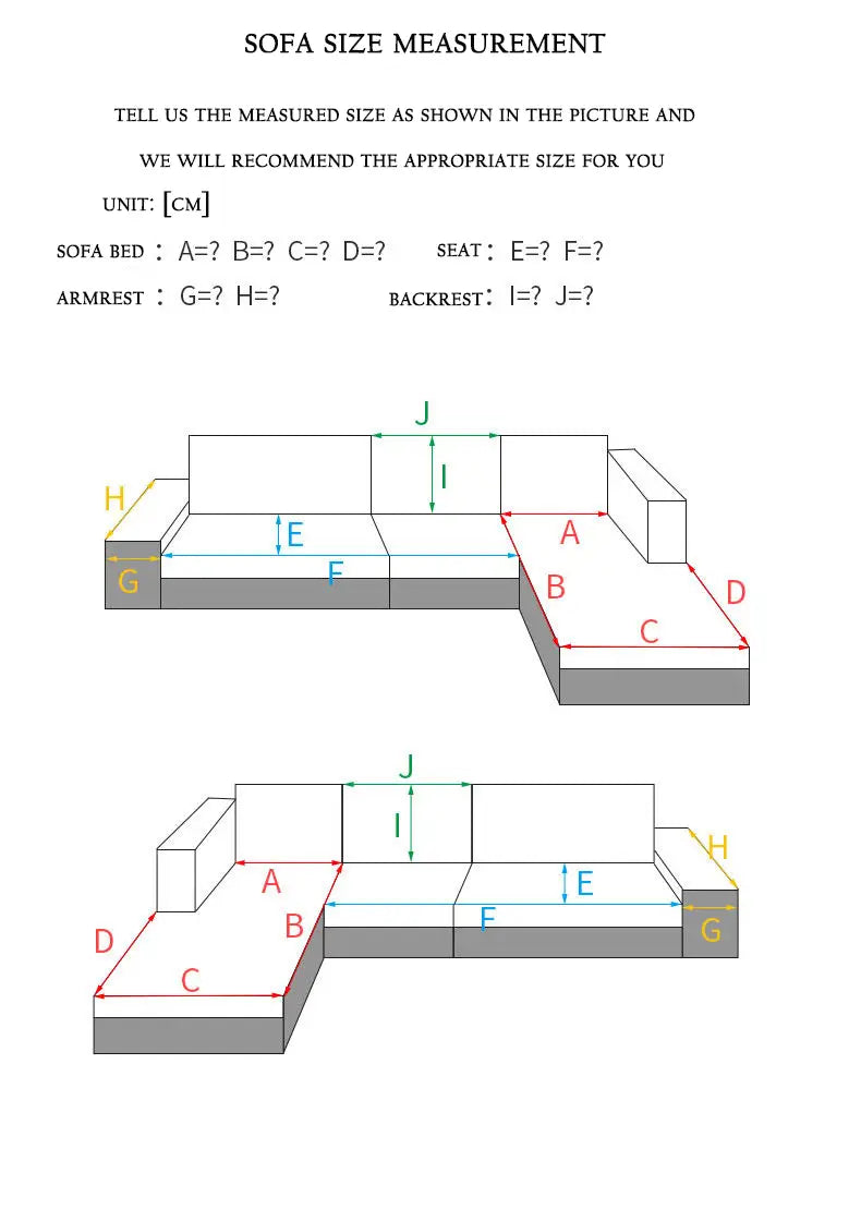 Diagramme présentant les mesures de la taille du canapé en centimètres pour une housse de canapé d’angle avec cordon en velours côtelé matelassé antidérapant.