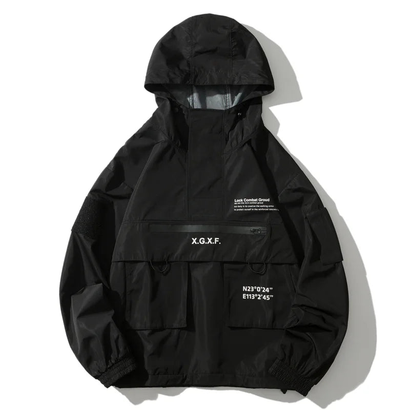 Men's Jacket Techwear High Street Streetwear Black Hoodie Pocket Man Women Couple Spring Autumn Fashion New Water Proof Male Top