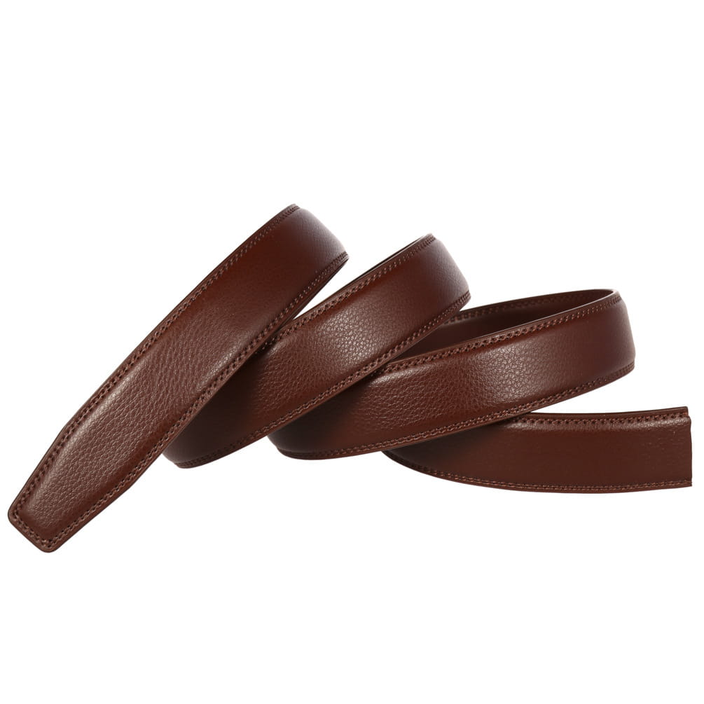 Sangle de ceinture en cuir véritable pour homme de 3,1 cm en brun, avec surface texturée et couture précise le long des bords