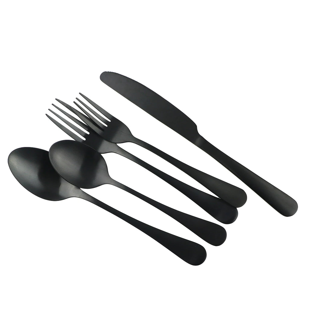 6Pcs Matte Black Dinnerware Cutlery Set Stainless Steel Silverware Butter Steak Knife Dessert Fork Spoon Flatware Tableware Set