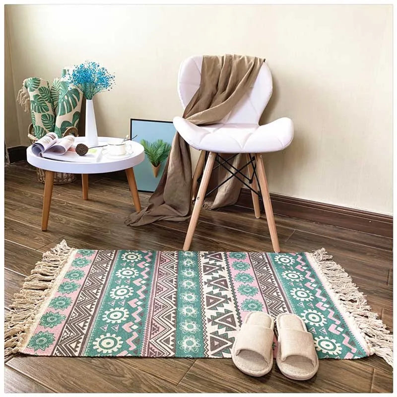 Cotton Tassel Home Weave Carpets Welcome Foot Pad Bedroom Study Room Floor Rugs Prayer Mattress