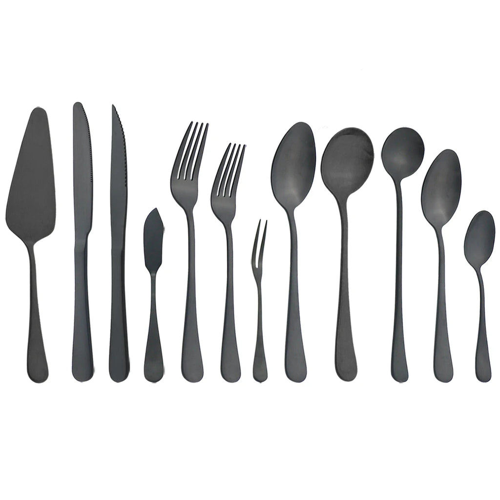 6Pcs Matte Black Dinnerware Cutlery Set Stainless Steel Silverware Butter Steak Knife Dessert Fork Spoon Flatware Tableware Set