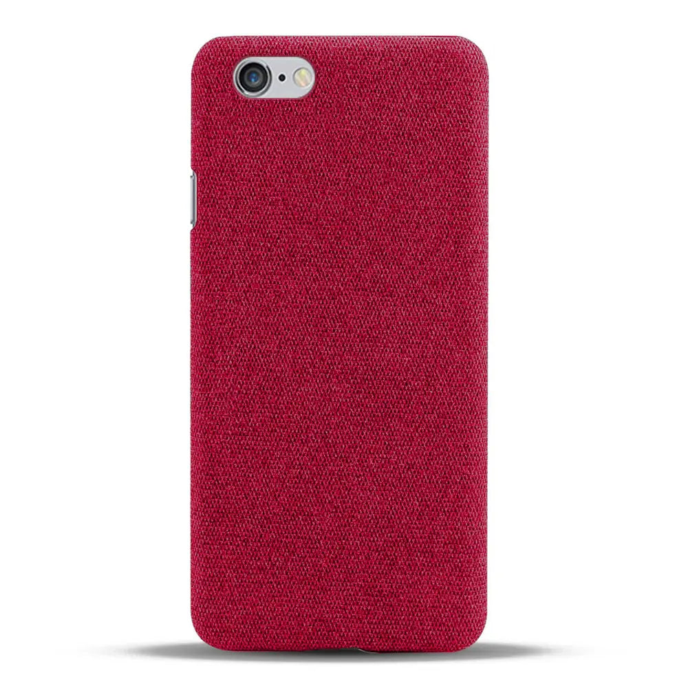 back side of an iphone se 2016 slim hard case with red denim texture fabric cover