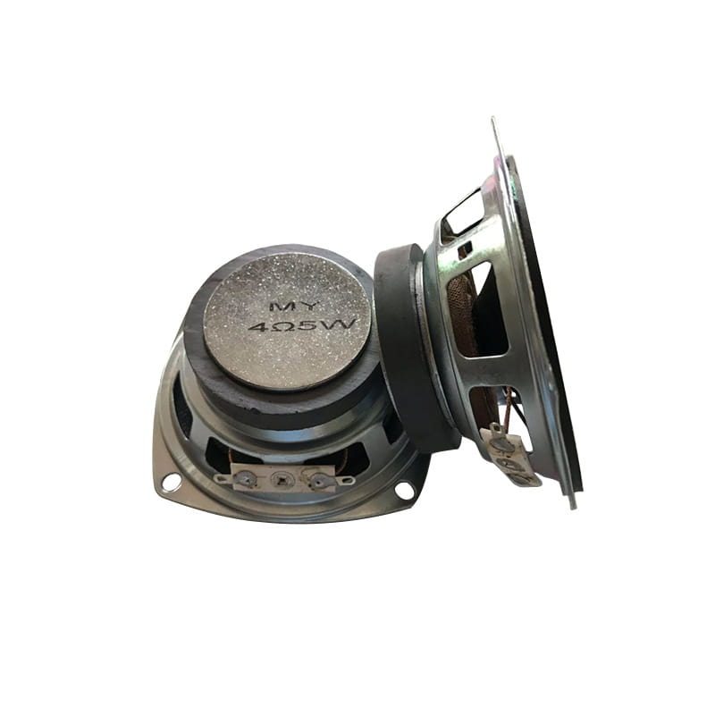 Silver-colored 3 inch 5w full range speaker driver unit with metallic cone and black surround.