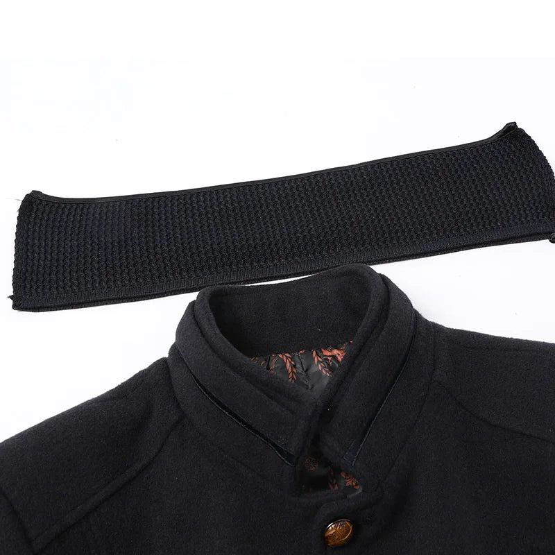 Autumn Winter Wool Jacket Coat Men's Fashion Double Collar Blends Thicken Male Business Warm Long Sleeve Male Trench Overcoat