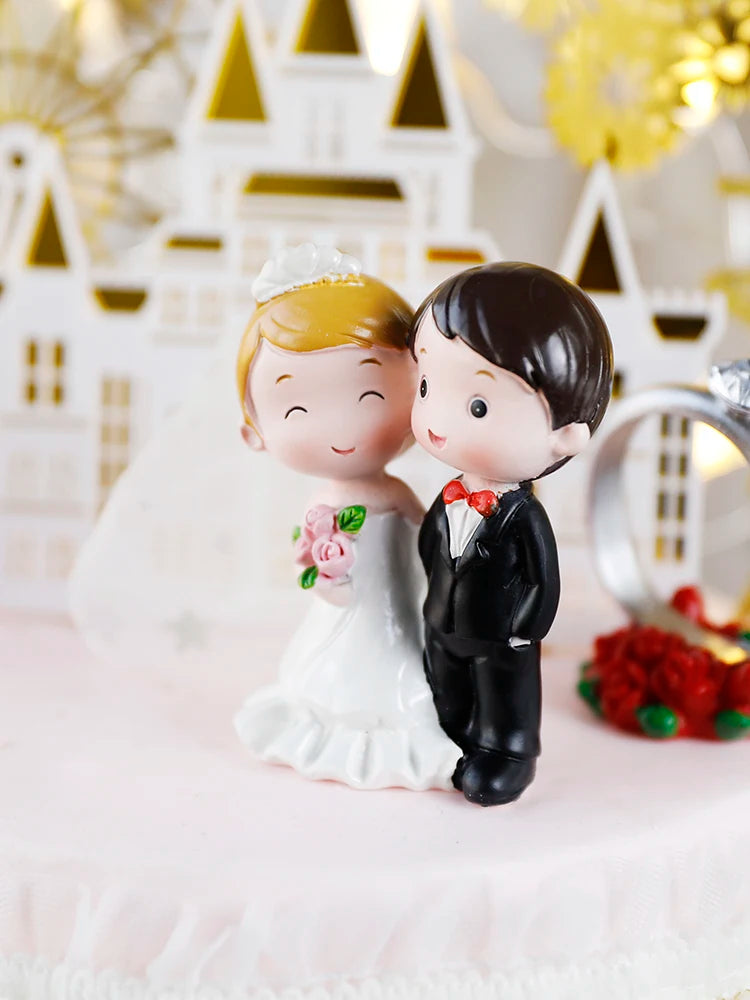 Happy Wedding  Anniversary Gold Castle Acrylic Cake Toppers  Bride Groom Mr Mrs Wedding Diamond Ring Cake Supplies Decoration