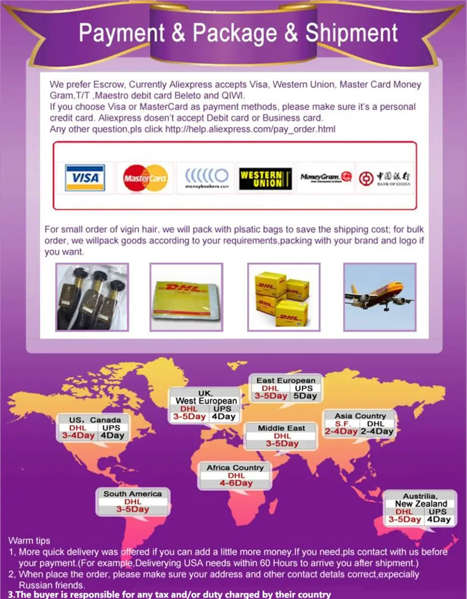 purple and gold payment and package shipment banner with payment method logos including visa mastercard western union moneygram and china express for sterling silver black geometric ring for women product page