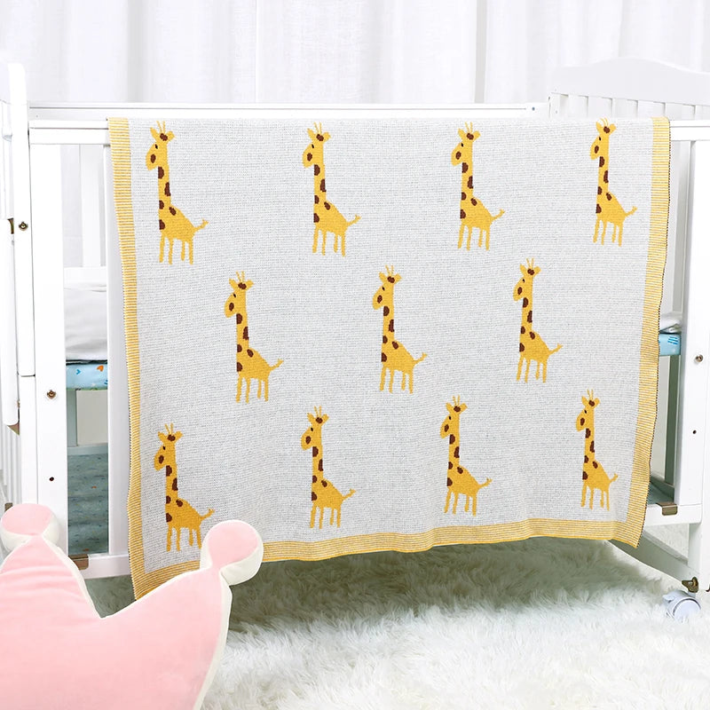 Baby Blanket 100%Cotton Knitted Newborn Girl Boy Bedding Crib Quilts Plaid Cute Giraffe Toddler Stroller Wrap Swaddle Super Soft
