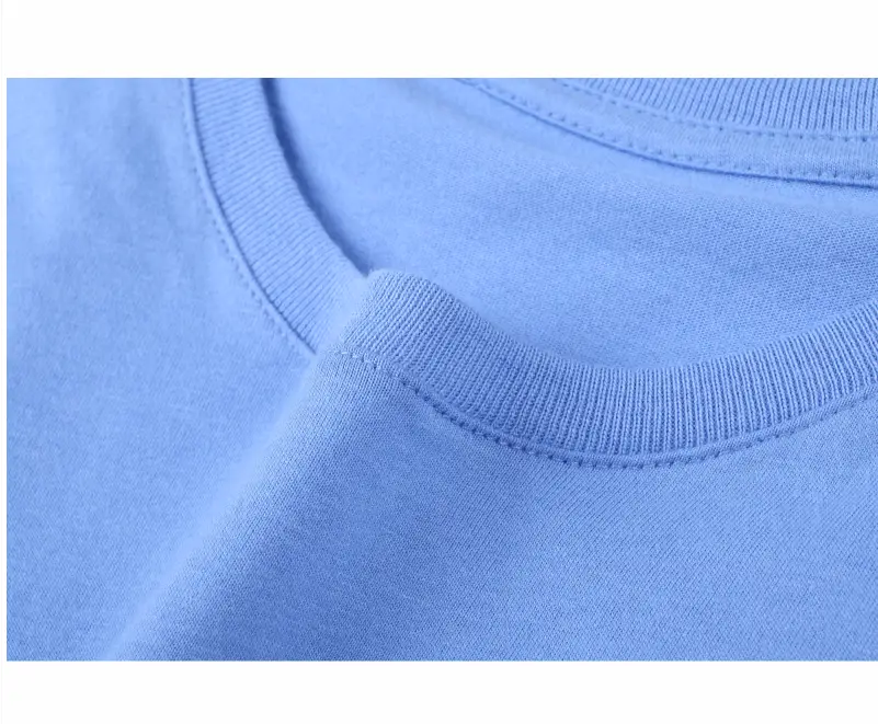 Light blue cotton t shirt men customized with a ribbed crew neck and available size chart.