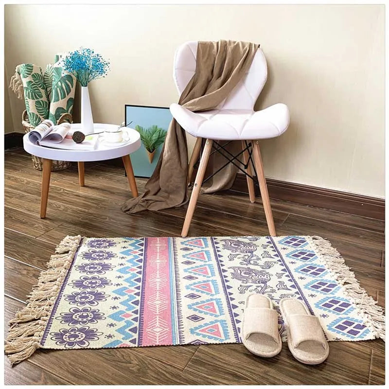 Cotton Tassel Home Weave Carpets Welcome Foot Pad Bedroom Study Room Floor Rugs Prayer Mattress