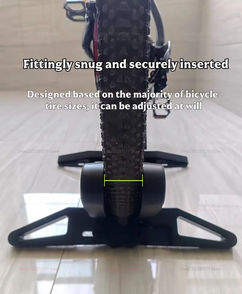 Support de stationnement pour vélo réglable en noir, avec une base robuste en forme de V et un support cylindrique lisse, pour un positionnement et un rangement sûrs de la roue.
