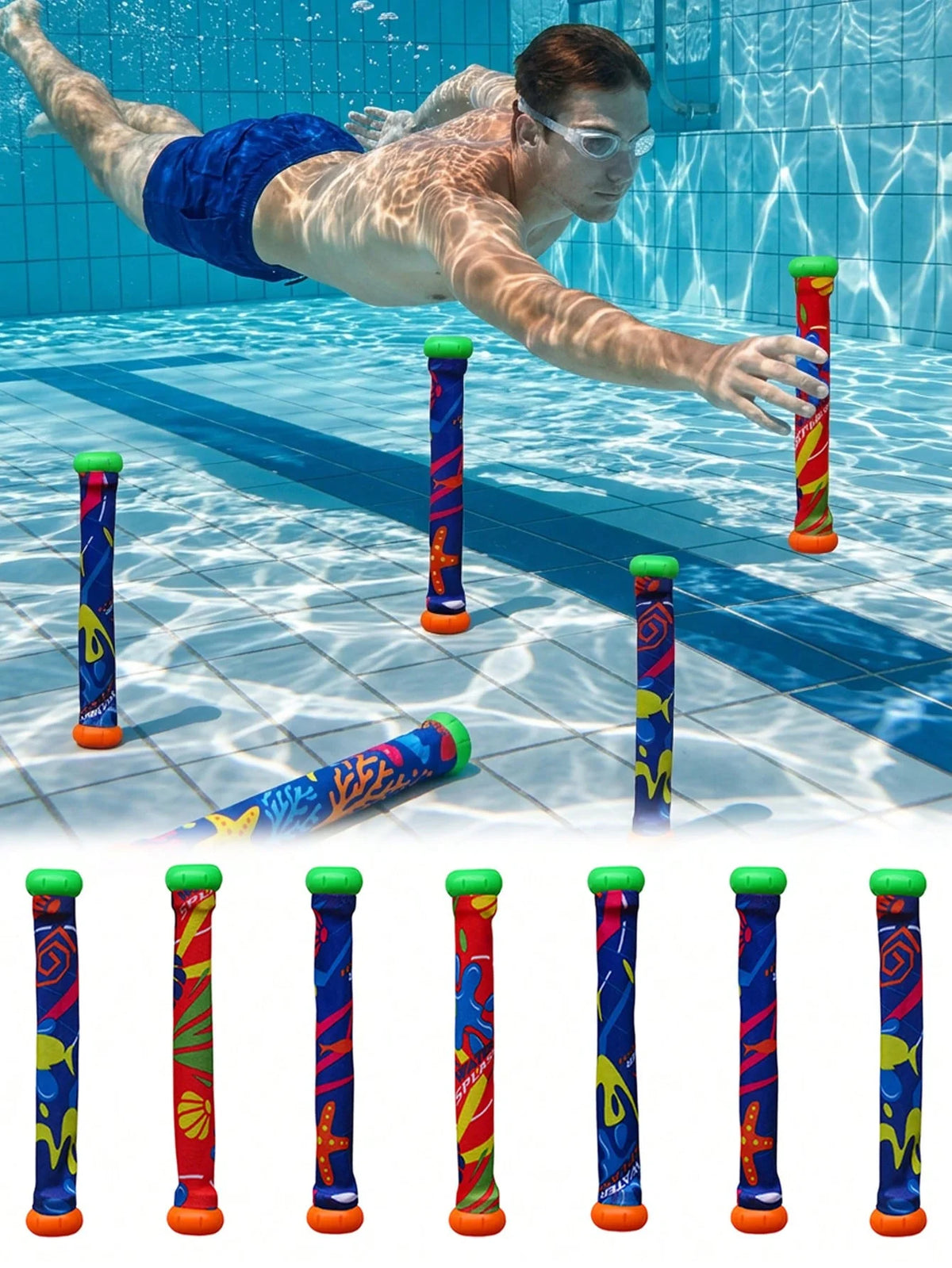 Pvc Swimming Pool and Water Play Accessories, Adult Party Games, Diving Sticks, Summer Pool Diving Toys (Random Colors), Educational Throwing Toys, Outdoor Pool Gifts, Swimming Gear, Suitable for Beach, Pool, and Bathroom.