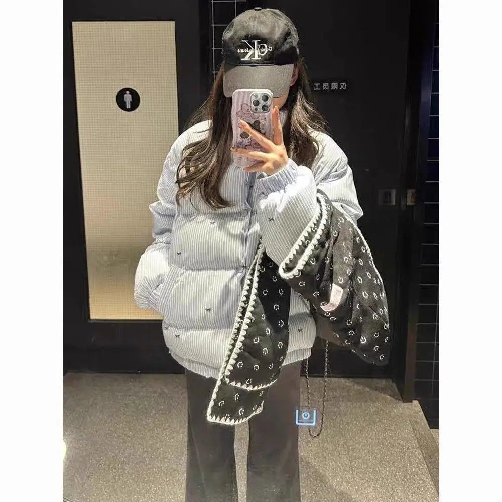 Padded Clothes Women's Winter Bread Clothes Loose Coat 2026 New Striped Padded Jacket