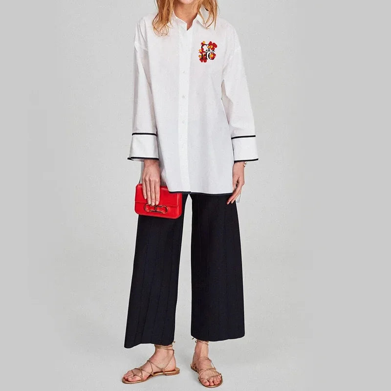 CHCH Women's Shirts Autumn Fashion Commuting Embroidered Design Long Sleeve Blouses