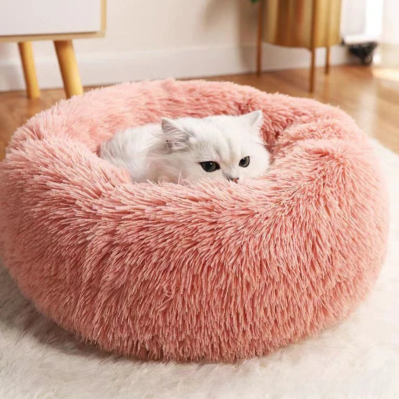 1PC comfortable striped plush pet bed, suitable for cats and dogs,warm,deep sleep round nest,filling,gray,soft,indoor