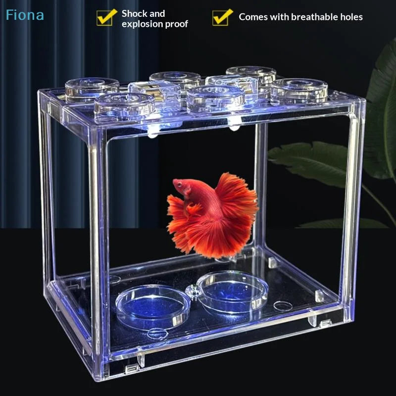 ☭Aquarium Mini Acrylic Fish Tank Reptile Pet Box Stackable Aquarium Cylinder Landscape Seaweed For Home Office Decoration